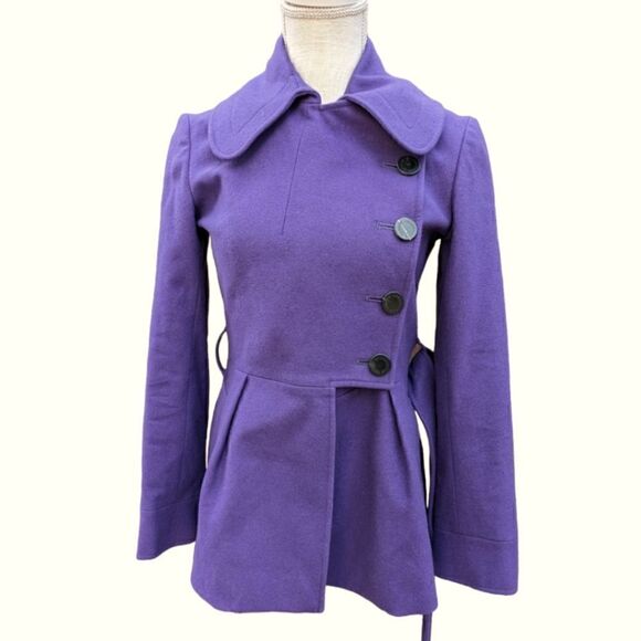 Aquascutum London Women's Wool Purple Peplum Buttoned Coat with Belt Size 6 Reg - Picture 5 of 10